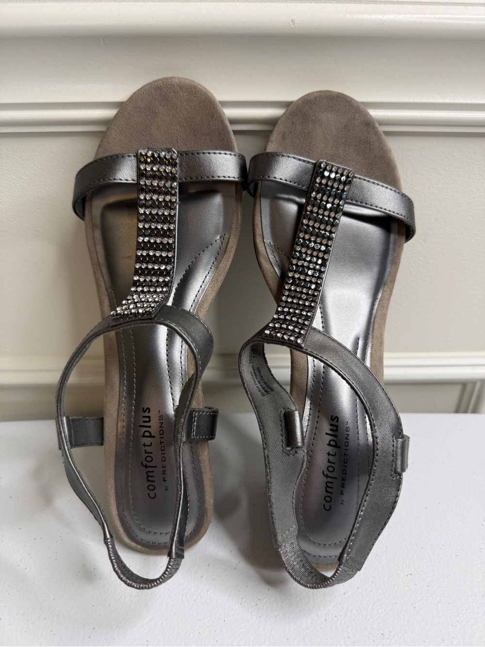 Comfort Plus by Predictions Swanky Pewter Embellished Wedge Sandals, 7W